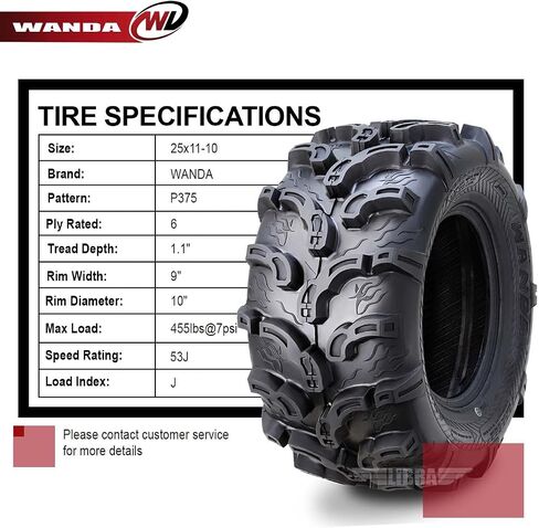 2 إطارات WANDA UTV ATV ممتازة 25x11-10 25x11x10 سوبر طين سنو 6PR P375-10216 in Kuwait