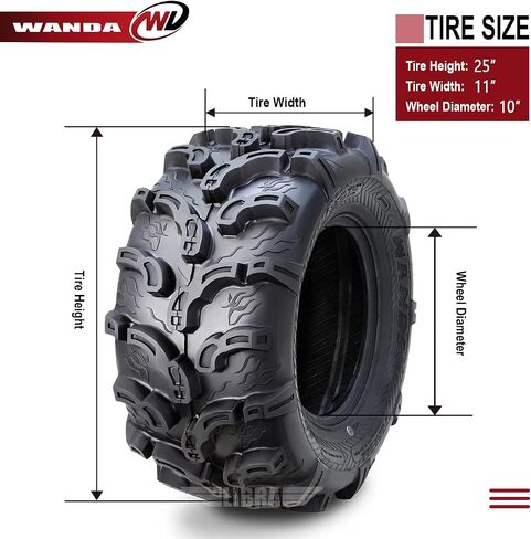 2 إطارات WANDA UTV ATV ممتازة 25x11-10 25x11x10 سوبر طين سنو 6PR P375-10216 in Kuwait