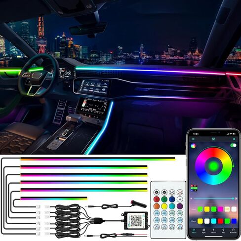 Dreamcolor أكريليك أضواء السيارة الداخلية، أضواء شريط LED للسيارة مع تطبيق وجهاز تحكم عن بعد RF، مجموعات الإضاءة المحيطة بالسيارة، 6 قطع 178 بوصة 600 LED أضواء LED موسيقية للسيارة in Saudi Arabia