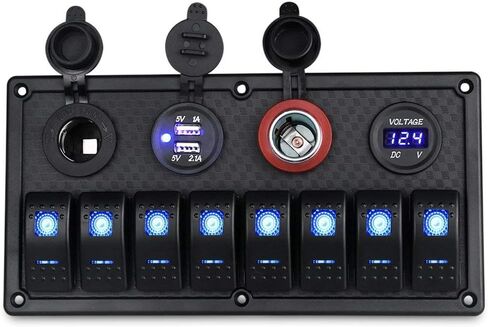 WATERWICH 8 Gang Marine Boat RV Ignition Rocker Switch Panel with 12-24V LED Voltmeter Dual USB Charger Adapter Cigarette Lighter Socket Waterproof for Car Vehicle Truck Yacht in Saudi Arabia