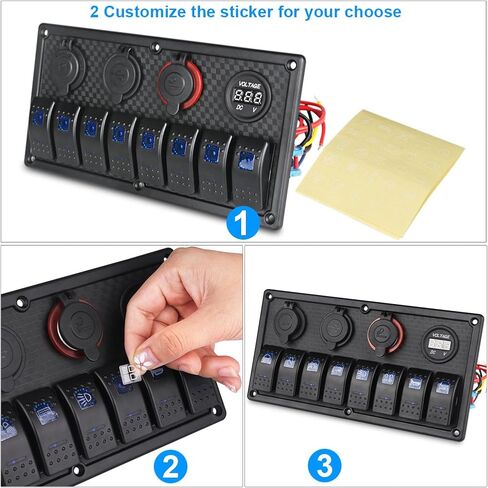 WATERWICH 8 Gang Marine Boat RV Ignition Rocker Switch Panel with 12-24V LED Voltmeter Dual USB Charger Adapter Cigarette Lighter Socket Waterproof for Car Vehicle Truck Yacht in Saudi Arabia