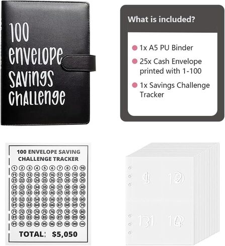 100 Envelopes Money Saving Challenge Binder，Savings Challenges Book to Save $5,050，Easy and Fun Way for 100 Day Money Saving Challenge，Budget Planner With Cash Envelopes in Saudi Arabia