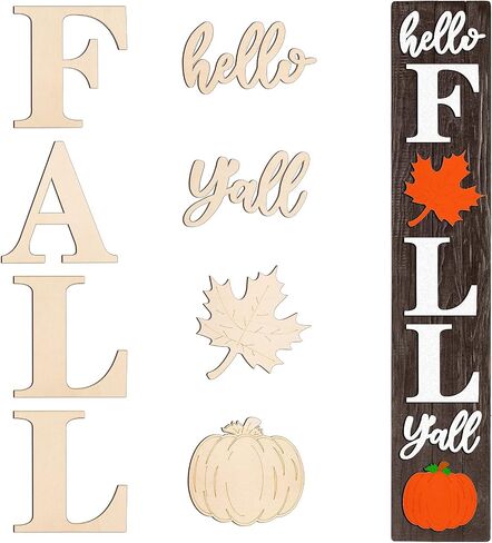 PARBEE Hello Fall Y'all Wood Letters 8 Inch Fall Porch Sign Large Letter Unfinished Cutouts Wooden Decoration for Fall Thanksgiving Farmhouse Decorative Wood Sign in Saudi Arabia