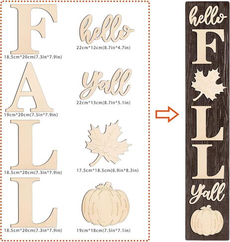 PARBEE Hello Fall Y'all Wood Letters 8 Inch Fall Porch Sign Large Letter Unfinished Cutouts Wooden Decoration for Fall Thanksgiving Farmhouse Decorative Wood Sign in Saudi Arabia