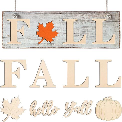 PARBEE Hello Fall Y'all Wood Letters 8 Inch Fall Porch Sign Large Letter Unfinished Cutouts Wooden Decoration for Fall Thanksgiving Farmhouse Decorative Wood Sign in Saudi Arabia