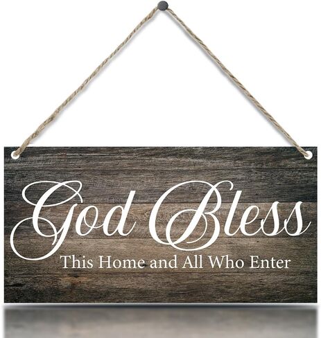 بارك الله في هذا المنزل وكل من يدخل الباب الأمامي الديني العتيق، لافتات خشبية معلقة لديكور المزرعة المنزلية، لافتة باب منزلية ملهمة، هدايا مسيحية 11.8 × 5.9 بوصة (J626) in Kuwait