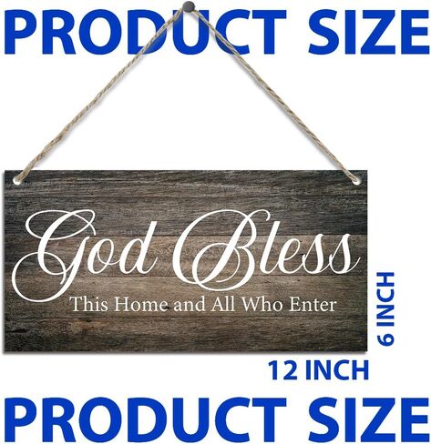 بارك الله في هذا المنزل وكل من يدخل الباب الأمامي الديني العتيق، لافتات خشبية معلقة لديكور المزرعة المنزلية، لافتة باب منزلية ملهمة، هدايا مسيحية 11.8 × 5.9 بوصة (J626) in Kuwait