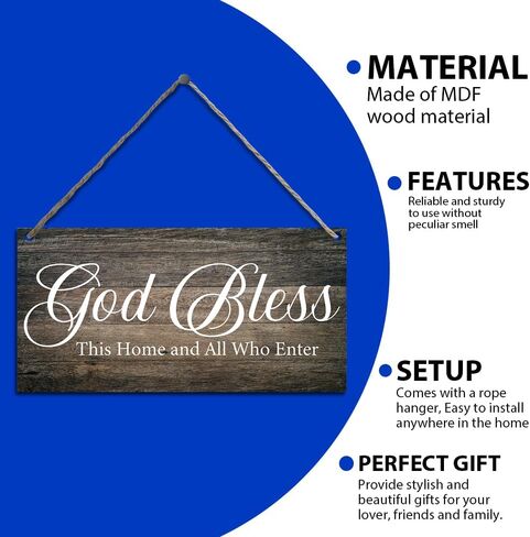 بارك الله في هذا المنزل وكل من يدخل الباب الأمامي الديني العتيق، لافتات خشبية معلقة لديكور المزرعة المنزلية، لافتة باب منزلية ملهمة، هدايا مسيحية 11.8 × 5.9 بوصة (J626) in Kuwait