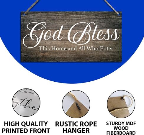 بارك الله في هذا المنزل وكل من يدخل الباب الأمامي الديني العتيق، لافتات خشبية معلقة لديكور المزرعة المنزلية، لافتة باب منزلية ملهمة، هدايا مسيحية 11.8 × 5.9 بوصة (J626) in Kuwait