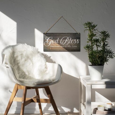 بارك الله في هذا المنزل وكل من يدخل الباب الأمامي الديني العتيق، لافتات خشبية معلقة لديكور المزرعة المنزلية، لافتة باب منزلية ملهمة، هدايا مسيحية 11.8 × 5.9 بوصة (J626) in Kuwait