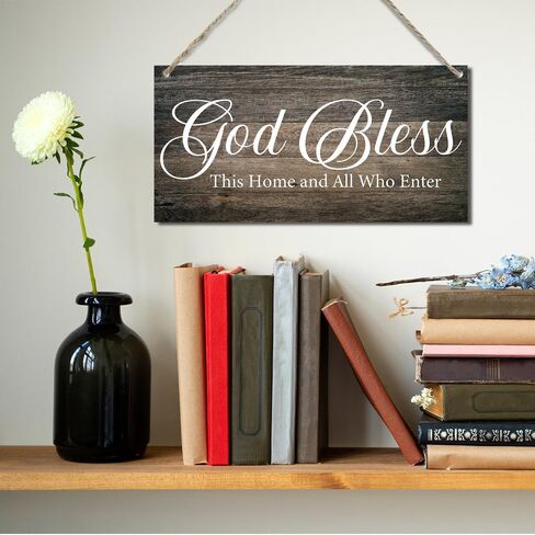 بارك الله في هذا المنزل وكل من يدخل الباب الأمامي الديني العتيق، لافتات خشبية معلقة لديكور المزرعة المنزلية، لافتة باب منزلية ملهمة، هدايا مسيحية 11.8 × 5.9 بوصة (J626) in Kuwait