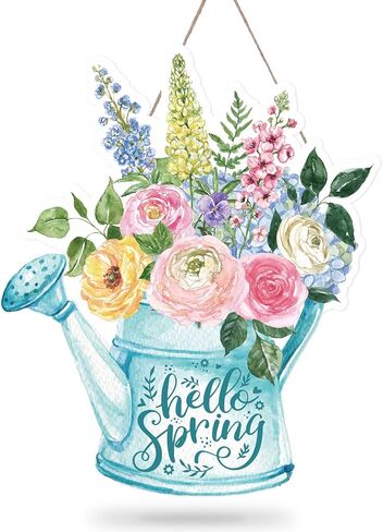 Whaline Hello Spring لافتة تعليق للباب ديكور زهرة خشبية لافتة ترحيب، لافتة ترحيب، ديكور باب الربيع، زهور المزرعة، علامة خشبية لقضاء العطلات، المنزل، المقهى، باب نافذة المخبز in Saudi Arabia