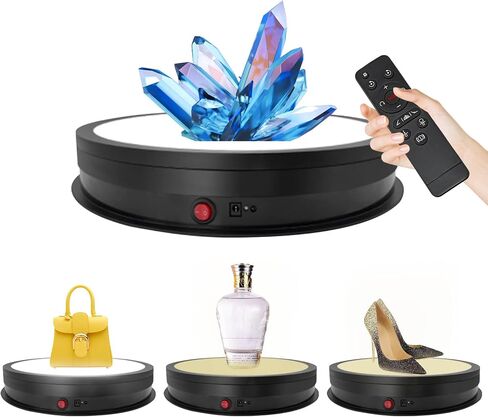 Rotating Display Stand with Led Light Large Turntable 16.5inch/220LB Load,Rotating Cake Stand Display Spinning Platform for Crystal Art Jewelry Photography Products and Shows (White) in Saudi Arabia