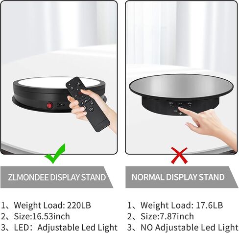 Rotating Display Stand with Led Light Large Turntable 16.5inch/220LB Load,Rotating Cake Stand Display Spinning Platform for Crystal Art Jewelry Photography Products and Shows (White) in Saudi Arabia