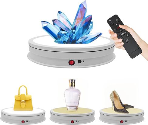 Rotating Display Stand with Led Light Large Turntable 16.5inch/220LB Load,Rotating Cake Stand Display Spinning Platform for Crystal Art Jewelry Photography Products and Shows (White) in Saudi Arabia
