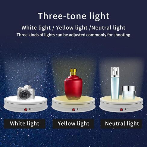 Rotating Display Stand with Led Light Large Turntable 16.5inch/220LB Load,Rotating Cake Stand Display Spinning Platform for Crystal Art Jewelry Photography Products and Shows (White) in Saudi Arabia