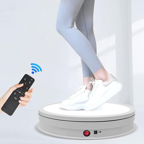 حامل عرض دوار مع ضوء LED قرص دوار كبير 16.5 بوصة/50 رطل، منصة دوارة لعرض الكيك لمنتجات وعروض التصوير الفوتوغرافي للمجوهرات الفنية الكريستالية (أبيض) in Kuwait