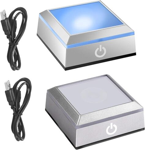 لوحة عرض بقاعدة إضاءة LED، قاعدة إضاءة مربعة 2 قطعة لفن الزجاج الكريستالي ثلاثي الأبعاد، قاعدة إضاءة كريستال ثلاثية الأبعاد للأعمال الفنية الكروية الزجاجية in Saudi Arabia