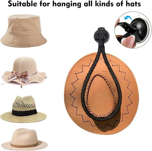 Cxtiy 2024 حوامل قبعة جديدة، حامل قبعة رعاة البقر مع كوب شفط حبل متين حامل قبعة رعاة البقر العالمي منظم شماعات القبعة يحافظ على شكل القبعة لشاحنة السيارة (أسود) in Kuwait