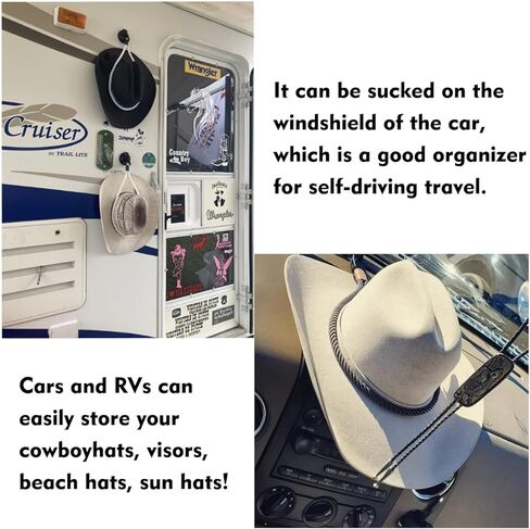 Cxtiy 2024 حوامل قبعة جديدة، حامل قبعة رعاة البقر مع كوب شفط حبل متين حامل قبعة رعاة البقر العالمي منظم شماعات القبعة يحافظ على شكل القبعة لشاحنة السيارة (أسود) in Kuwait