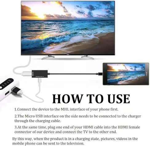 محول كابل Micro USB إلى HDMI، هاتف MHL 5pin إلى HDMI 1080P 4K رسم فيديو لهواتف Samsung Galaxy/LG/Huawei/Android الذكية مع وظيفة MHL in Kuwait