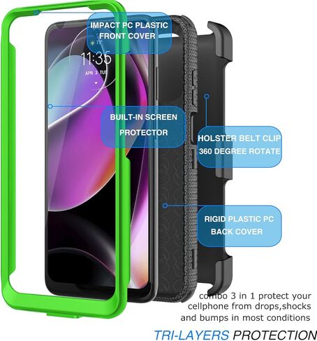 تيكو لموتورولا موتو جي 5 جي 2022 | موتو جي (2022) | مشبك حافظة XT2213، [قشرة] ممتص للصدمات [شاشة مدمجة] [حزام قفل بمسند] أغطية حمل كاملة للجسم دوارة آمنة - أسود in Kuwait