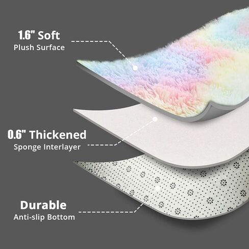 ROCYJULIN 6x9 Area Rug for for Bedroom, Ultra Soft Fluffy 6x9 Carpet for Living Room Non-Slip Shag Area Rugs Fuzzy Carpets for Nursery, Boys, Girls, Kids, Rainbow in Kuwait