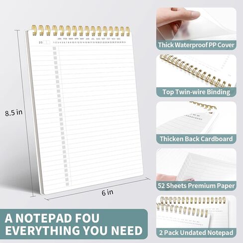 Regolden-Book To Do List Notepad Spiral Planner، متتبع المهام اليومية مع دفاتر ملاحظات مبطنة واسعة (أزرق مخضر، عبوتان) in Saudi Arabia