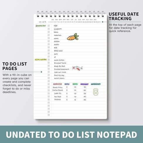 Regolden-Book To Do List Notepad Spiral Planner، متتبع المهام اليومية مع دفاتر ملاحظات مبطنة واسعة (أزرق مخضر، عبوتان) in Kuwait