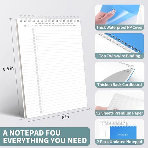 Regolden-Book To Do List Notepad Spiral Planner، متتبع المهام اليومية مع دفاتر ملاحظات مبطنة واسعة (أزرق مخضر، عبوتان) in Kuwait