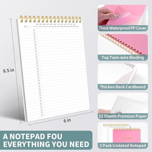 Regolden-Book To Do List Notepad Spiral Planner، متتبع المهام اليومية مع دفاتر ملاحظات مبطنة واسعة (أزرق مخضر، عبوتان) in Saudi Arabia
