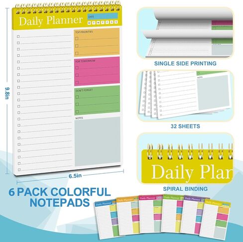 مفكرة قائمة المهام، 6 عبوات دفتر مخطط يومي للعمل، 6.5 × 9.8 بوصة مخطط قائمة المهام لزملاء العمل والمكاتب والمعلمين والمدرسة، لوحة تجريب المجلات، منظمة الملاحظات والمهام (نمط جديد) in Kuwait