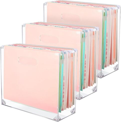 Sintuff 2 Pcs Clear File Box Slim Acrylic File Organizer with Handle Acrylic Small Hanging File Holder Office Boxes Storage Containers for Document Notebook Books Desktop Collection Home School in Saudi Arabia
