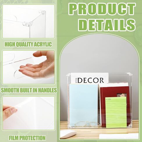 Sintuff 2 Pcs Clear File Box Slim Acrylic File Organizer with Handle Acrylic Small Hanging File Holder Office Boxes Storage Containers for Document Notebook Books Desktop Collection Home School in Saudi Arabia