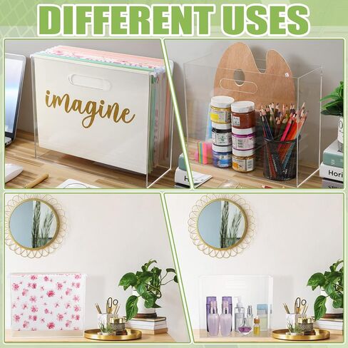 Sintuff 2 Pcs Clear File Box Slim Acrylic File Organizer with Handle Acrylic Small Hanging File Holder Office Boxes Storage Containers for Document Notebook Books Desktop Collection Home School in Saudi Arabia