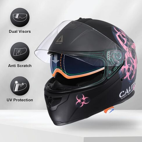 TRIANGLE Dual Visor Motorcycle Helmet Full Face Helmets with Tinted sunshield DOT Approved in Kuwait