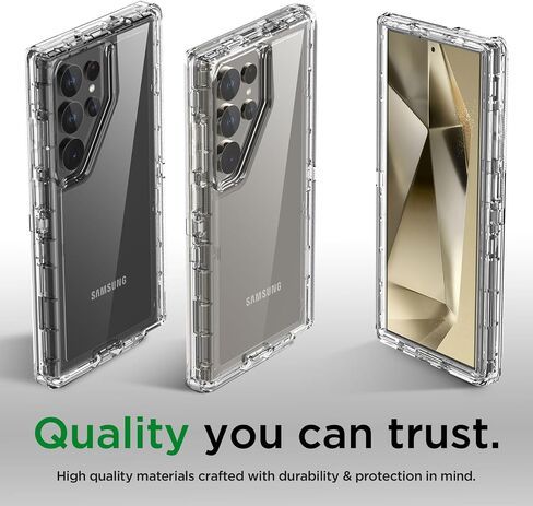 حافظة AICase لهاتف Samsung Galaxy S24 Ultra شفافة، متينة وشديدة التحمل مكونة من 3 طبقات [غير صفراء] [حماية من السقوط من الدرجة العسكرية] غطاء واقٍ مقاوم للصدمات/السقوط لهاتف Samsung Galaxy S24 Ultra 6.8" 5G in Kuwait