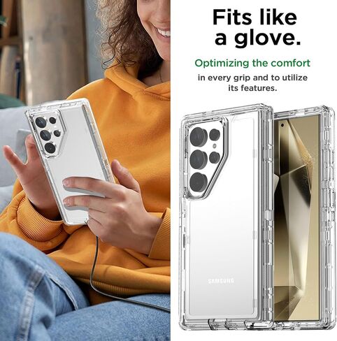 حافظة AICase لهاتف Samsung Galaxy S24 Ultra شفافة، متينة وشديدة التحمل مكونة من 3 طبقات [غير صفراء] [حماية من السقوط من الدرجة العسكرية] غطاء واقٍ مقاوم للصدمات/السقوط لهاتف Samsung Galaxy S24 Ultra 6.8" 5G in Kuwait