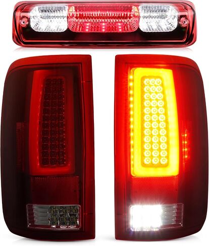 مجموعة مصابيح LED الخلفية + ضوء الفرامل الثالث لسيارة Ford F-150 F150 2004-2008 [نموذج هالوجين المصنع] Fleetside Styleside، مصابيح خلفية جانبية للسائق + الراكب وإضاءة إيقاف عالية، 3 قطع، عدسات حمراء in Saudi Arabia