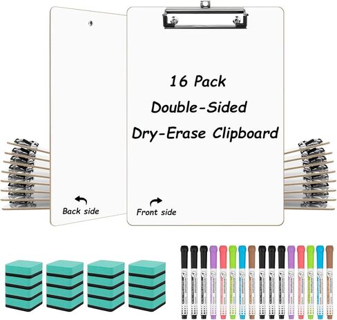 Dry Erase Clipboard 16 Pack Hardboard Whiteboard with Markers and Erasers Multi Pack 12.5 x 9 Inch ECO Friendly Clip Board Home School Office Supplies in Kuwait