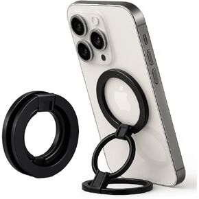 NXVX Dual Magnetic Phone Holder Stand, 360° Rotating Foldable MagSafe Mount with Strong Magnetic Hold, Portable for Desk & Car Use, Compatible with iPhone 12/13/14/15/16 MagSafe Series (Black)