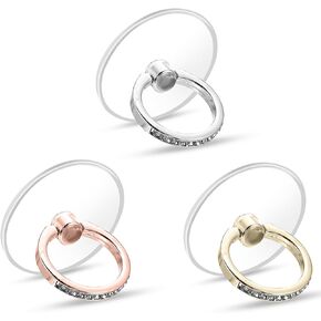 3 Pcs Transparent Phone Ring Holder Cell Phone Grips Holder Kickstand with Diamond Finger Grip 360°Rotation Ring Stand Holder Compatible with Most of Phones, Tablets and Case