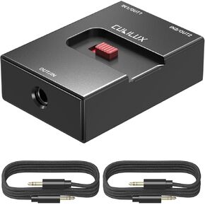 Cubilux 3.5mm Audio Selector, Bidirectional 2-In-1-Out or 1-In-2-Out 1/8-in TRS Headphone Switcher, Ultra-Compact Aluminum Case Passive Toggle A/B AUX Switch Box for PC