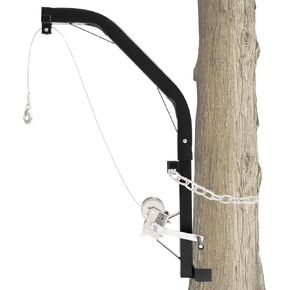 Tree Mount Hoist – Heavy Duty 500LB Hunting Game Hoist with Hand Winch & Steel Cable for Skinning, Field Dressing, Powder Coated Steel