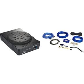Audiosavings Bundle: Kicker 51HS10 Hideaway Under-Seat Powered Car Subwoofer Compact Sub HS10 Bundle with Rockville RWK81 8 Gauge Complete Amp Installation Wire Kit with Copper RCA (2 Items)