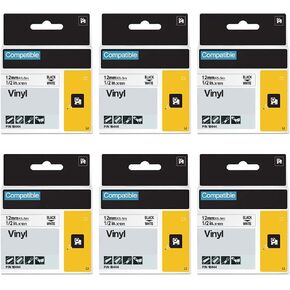 18444 Rhino 4200 Vinyl Label Tape Replacement for Dymo 18444 1/2 Inch Black on White Industrial Permanent Refills Work with Rhinopro 4200 5000 5200 6000 3000 Label Maker, 1/2" X18', 6 Pack