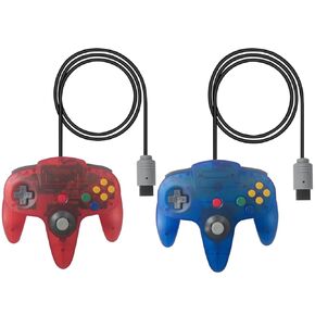 usonline911 2025 2Pack Wired Classic 64 Controller Bundle مع 2 1.8m/6ft تمديد الحبال N64 Console (الشفافة الأخضر والأرجواني)