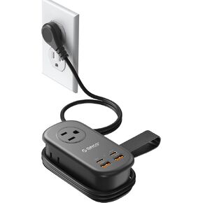 ORICO 65W GaN Travel Power Strip with 7-in-1 Charging Ports (3 AC Outlets/2 USB-A/2 USB-C), Flat Plug and 4FT Extension Cord, Fast Charger for MacBook Pro/Air, iPad Pro, iPhone 15/14/13- White