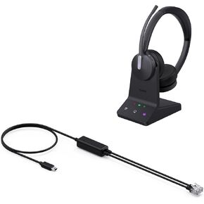 Telephone Cable and WH64 DECT & Bluetooth Mono Wireless Headset, USB to RJ9 Cable
