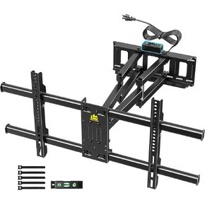 FORGING MOUNT Full Motion TV Wall Mount with Power Outlets for 42–90" Screens, Pre-Assembled TV Mount Smooth Swivel Tilt,Extension Wall Mount Bracket, VESA 800x400mm Holds 132 lbs, 12″/16″ Studs